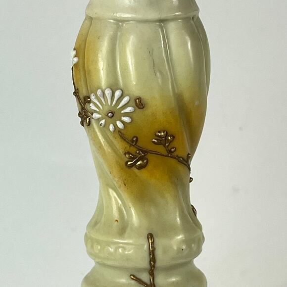 Antique Candlestick Candle Holder Yellow Brown White Daisy Hand Painted Gold - Picture 11 of 14